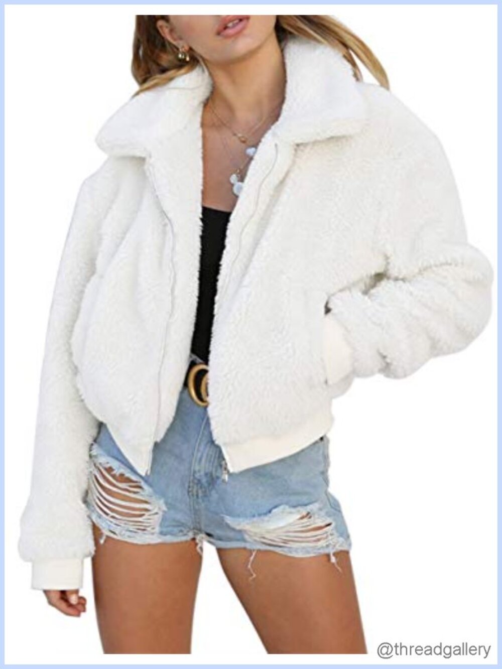 Women's Short Faux Fur Coat Shaggy Zip-Up Fluffy Winter Jacket